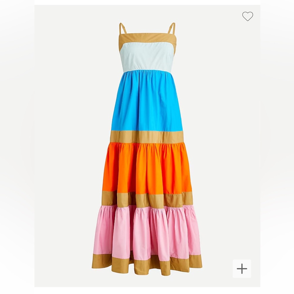 J Crew Poplin tiered colorblock maxi dress
